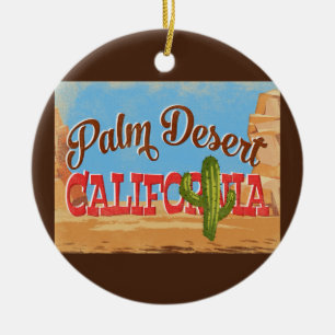 Palm Desertカリフォルニアの漫画の砂漠のレトロ旅行 セラミックオーナメント