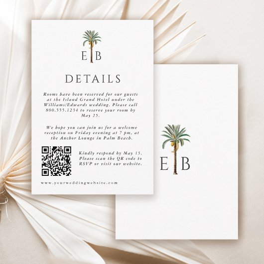 Palm Elegant Tropical Monogram Wedding Details エンクロージャーカード