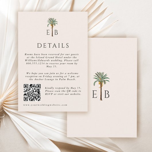 Palm Elegant Tropical Monogram Wedding Details エンクロージャーカード