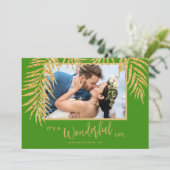 Palm Frondsグリーンクリスマスフォト シーズンカード (スタンド正面)