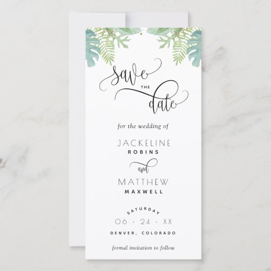 Palm Greenery Wedding Save The Date Bookmark (正面)