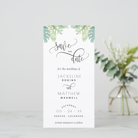 Palm Greenery Wedding Save The Date Bookmark (スタンド正面)