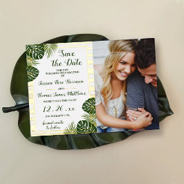 Palm Leafビーチ結婚式写真Save the Date Card 箔招待状