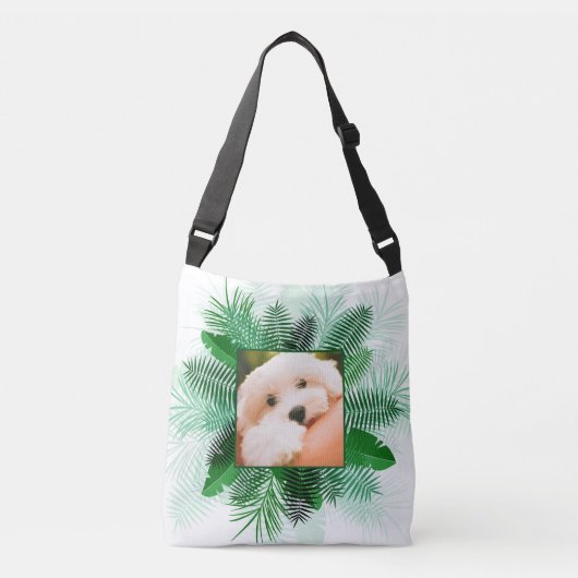 Palm Leafフレーム内の2枚の写真のカスタムバッグ クロスボディバッグ (正面)