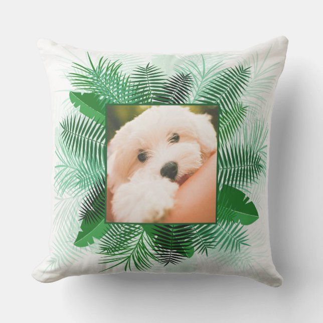 Palm Leafフレーム内の2枚の写真装飾用クッション クッション (正面)