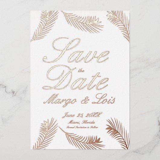 Palm Leaf日付押されたフォイルの保存招待状 箔招待状 (正面)