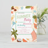 Palm Leaf, Flowers,Fruits Summer Birthday   招待状 (スタンド正面)