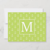 Palm Leaf Green and White Anchors Monogram ノートカード (正面)
