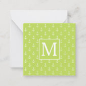 Palm Leaf Green and White Anchors Monogram ノートカード (正面)