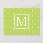Palm Leaf Green and White Anchors Monogram ポストカード (正面)