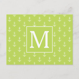 Palm Leaf Green and White Anchors Monogram ポストカード