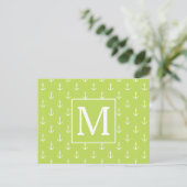 Palm Leaf Green and White Anchors Monogram ポストカード (スタンド正面)