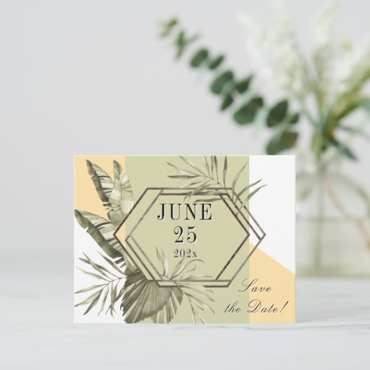 Palm Leaf Greenery日付はがきを保存 ポストカード (スタンド正面)