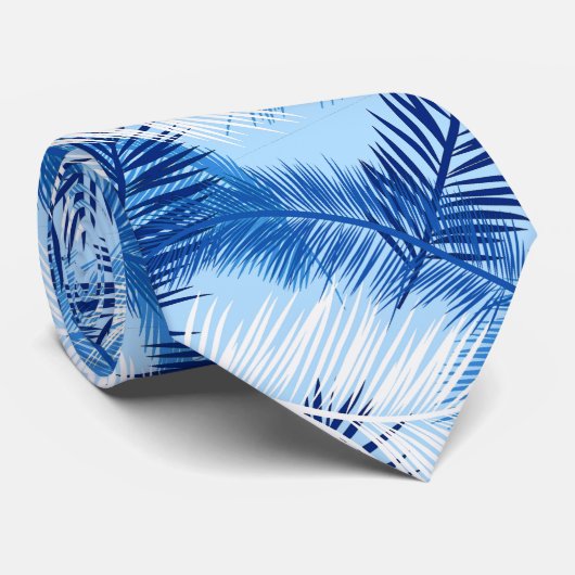 Palm Leaf Print, Cobalt, White and Sky Blue ネクタイ (ロール)
