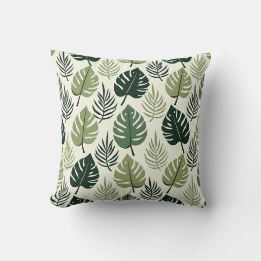 Palm Leaf Repeat Pattern – Tropical Botanical  クッション (正面)