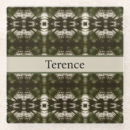 Palm Leaf Shadow Army Green、カスタマイズ可能 ガラスコースター