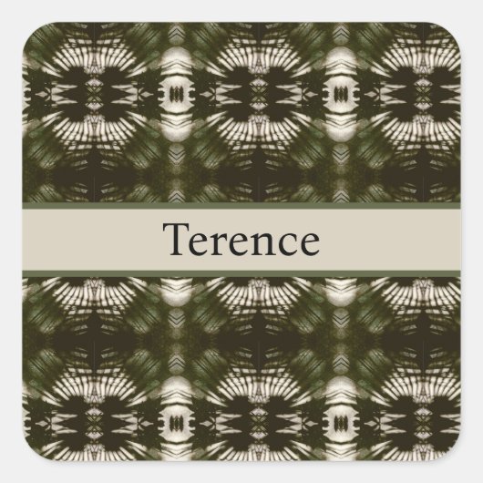 Palm Leaf Shadow Army Green、カスタマイズ可能 スクエアシール (正面)