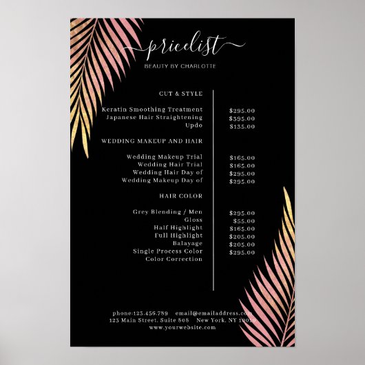 Palm Leafyサロン価格表ポスター ポスター (正面)