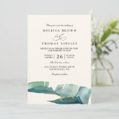 Palm Leave Green Elegant Modern QR Code Wedding 招待状 (スタンド正面)