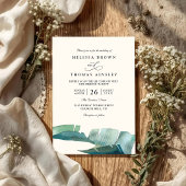 Palm Leave Green Elegant Modern QR Code Wedding 招待状