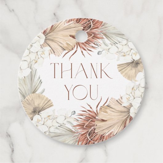 Palm Leaves and Orchids Wreath Boho Baby Shower フェイバータグ (正面)