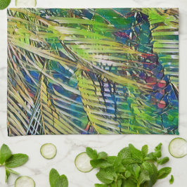 Palm Leaves Art in Green Kitchen Towel キッチンタオル