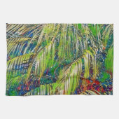 Palm Leaves Art in Green Kitchen Towel キッチンタオル (横)