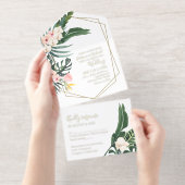 Palm Leaves Hibiscus Tropical Geometric Wedding オールインワン招待状 (切り取り部)
