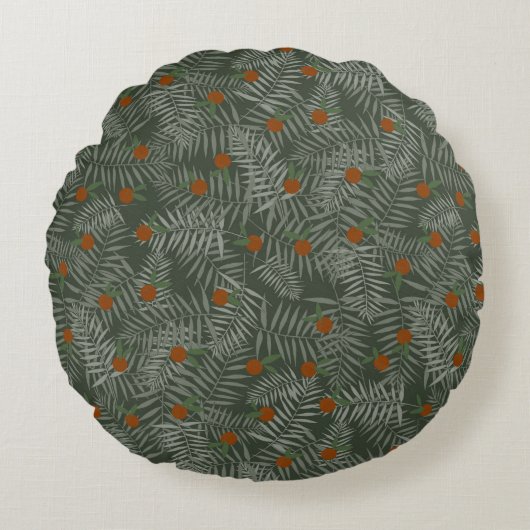 Palm Leaves & Oranges ラウンドクッション (正面)