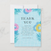 Palm Leaves & Pineapple Float Pool Party Birthday  サンキューカード (正面)