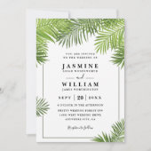 Palm Leaves Tropical Elegant Chic QR Code Wedding 招待状 (正面)