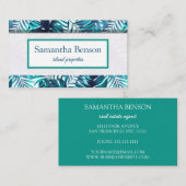 Palm Leaves Tropical Island Green & White Square B 名刺 (正面/裏面)