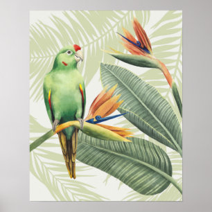 Palm Leaves With Green Bird ポスター