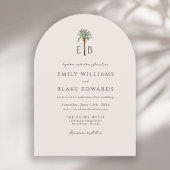 Palm Logo Elegant Arch Tropical Monogram Wedding 招待状