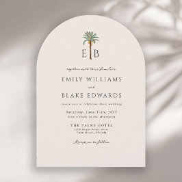Palm Logo Elegant Arch Tropical Monogram Wedding 招待状
