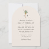 Palm Logo Elegant Arch Tropical Monogram Wedding 招待状 (正面)