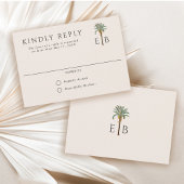 Palm Logo Elegant Tropical Monogram Wedding 出欠カード