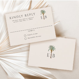 Palm Logo Elegant Tropical Monogram Wedding 出欠カード