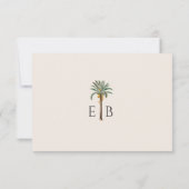 Palm Logo Elegant Tropical Monogram Wedding 出欠カード (裏面)