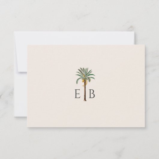 Palm Logo Elegant Tropical Monogram Wedding 出欠カード (裏面)