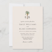 Palm Logo Elegant Tropical Monogram Wedding 招待状 (正面)