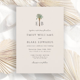 Palm Logo Elegant Tropical Monogram Wedding 招待状