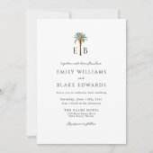 Palm Logo Elegant Tropical Monogram Wedding 招待状 (正面)