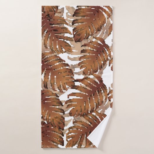 Palm Monstera Seamless Pattern. Orange White Tropi バスタオル (バスタオル)