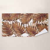 Palm Monstera Seamless Pattern. Orange White Tropi バスタオル (バスタオル)
