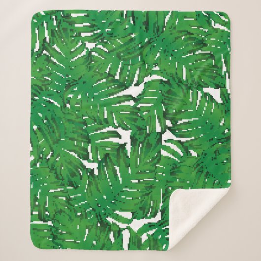 Palm Monstera Seamless Pattern. White Green Tropic シェルパブランケット (正面)