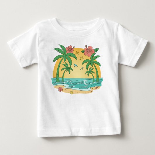 Palm Paradise – Cute Tropical Summer T-Shirt ベビーTシャツ (正面)