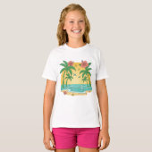 Palm Paradise Tropical Beach Girls T-Shirt Tシャツ (正面フル)
