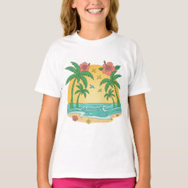 Palm Paradise Tropical Beach Girls T-Shirt Tシャツ