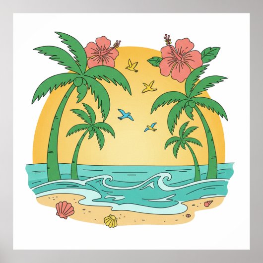 Palm Paradise Tropical Beach Poster ポスター (正面)